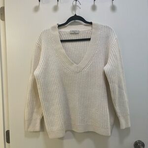 Babaton Ivory 100% Merino Wool V-Neck Sweater Like New Oversized Fit